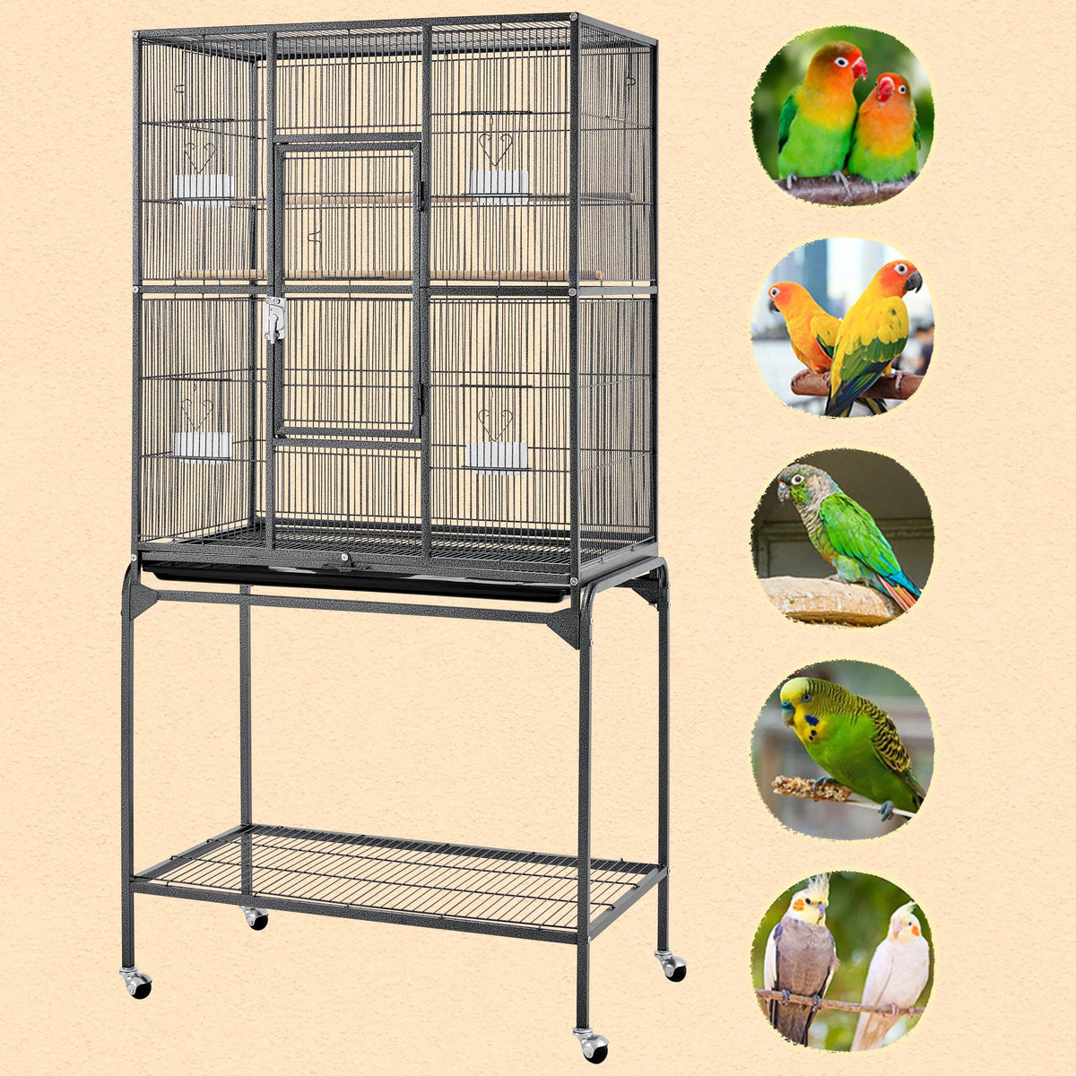 Yaheetech 63-Inch Wrought Iron Rolling Large Bird Cage for African Grey Small Quaker Amazon Parrots Canary Bird Flight Cage