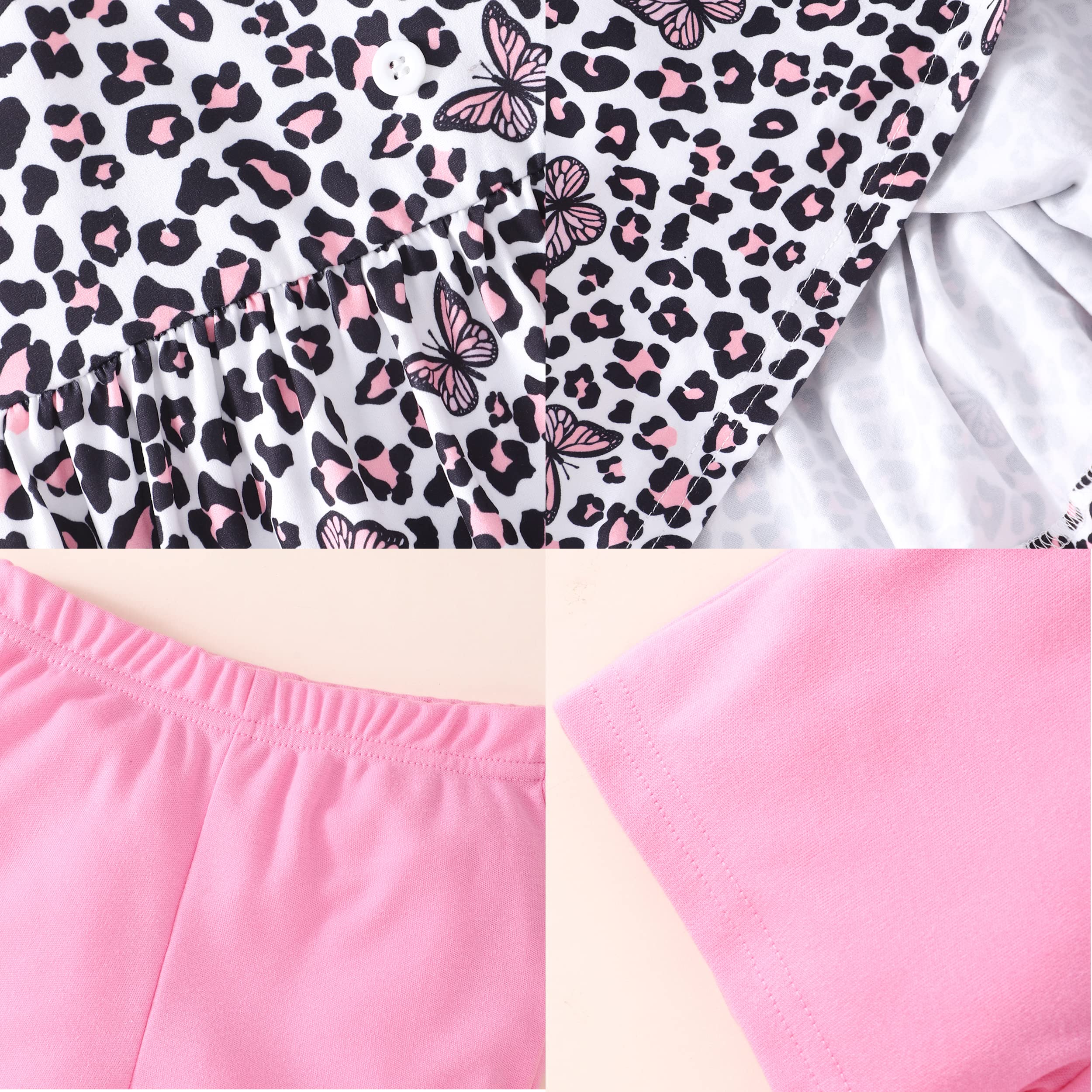 Popshion Girl's Summer 2 Piece Leopard Outfits Flutter Sleeve Butterfly Tank Top and and Cute Summer Short Set Toddler Clothing Set Size 4t/6657