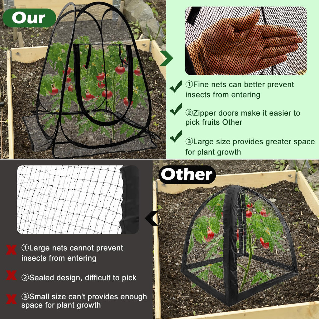 Pop Up Mesh Plant Protectors from Animals,Large Plant Netting Guard Cover with 8 Stake Crop Cage Fine Mesh Plant Tents for Protect Flower Tomato Vegetable from Deer Cat Bird Squirrel, 28x28x34 in