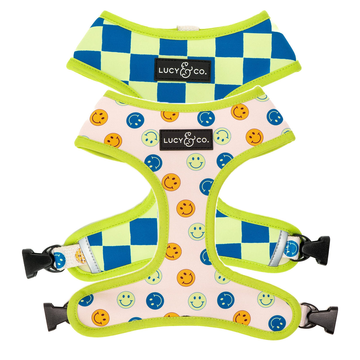 Lucy & Co. Reversible Dog Harness - Water-Repellent Neoprene, Dual-Print Design, Easy Swap Style, Adjustable Comfort Fit - Set Sail Reversible Harness - X-Large