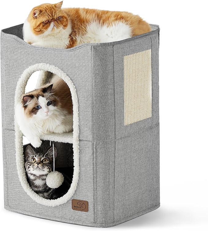 Bedsure Cat House Bed for Indoor Cats with Fluffy Ball and Scratch Pad