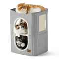 Bedsure 2 Story Cat House for Indoor Cats with Scratch Pad,18x14x23 Grey