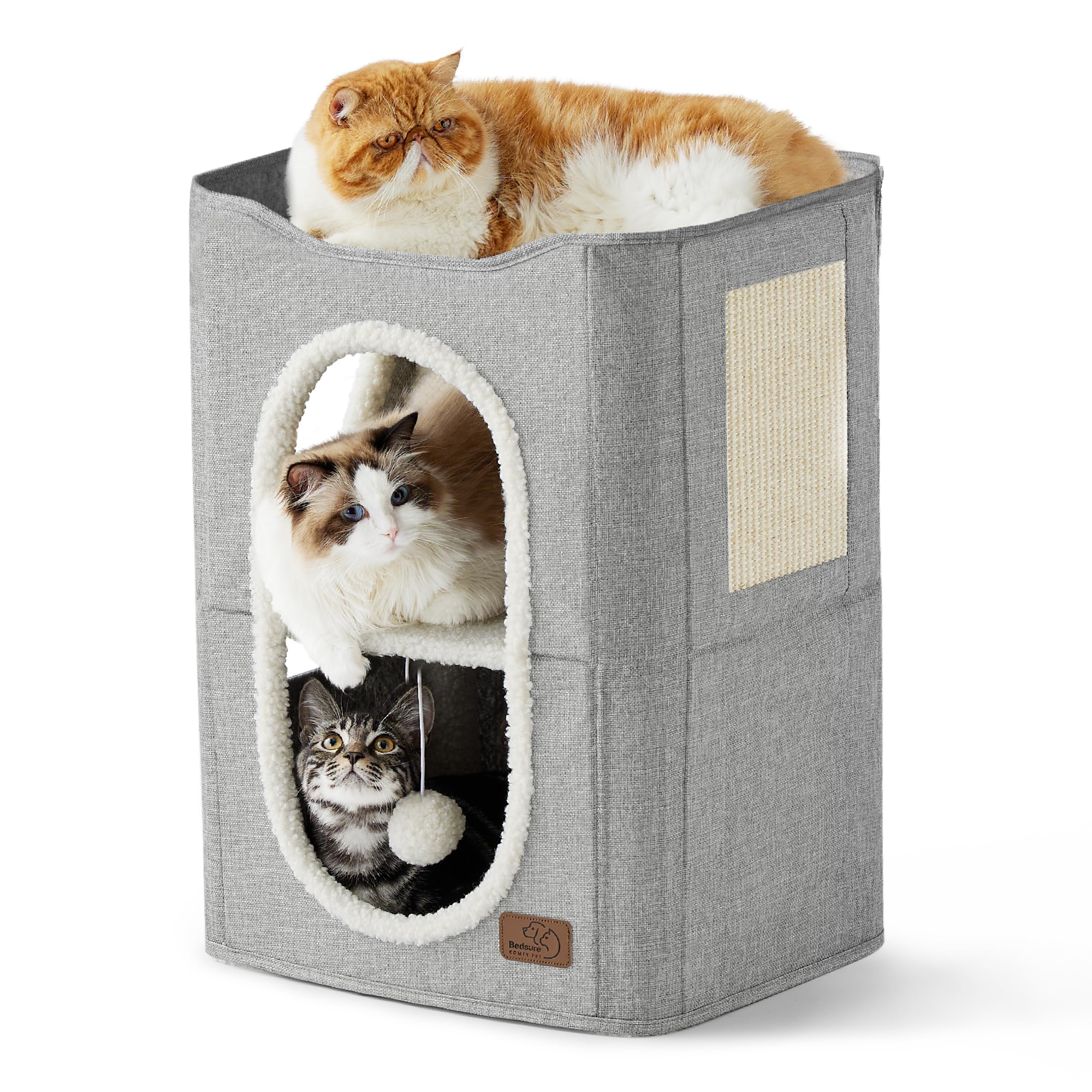 Bedsure 2 Story Cat House for Indoor Cats with Scratch Pad,18x14x23 Grey