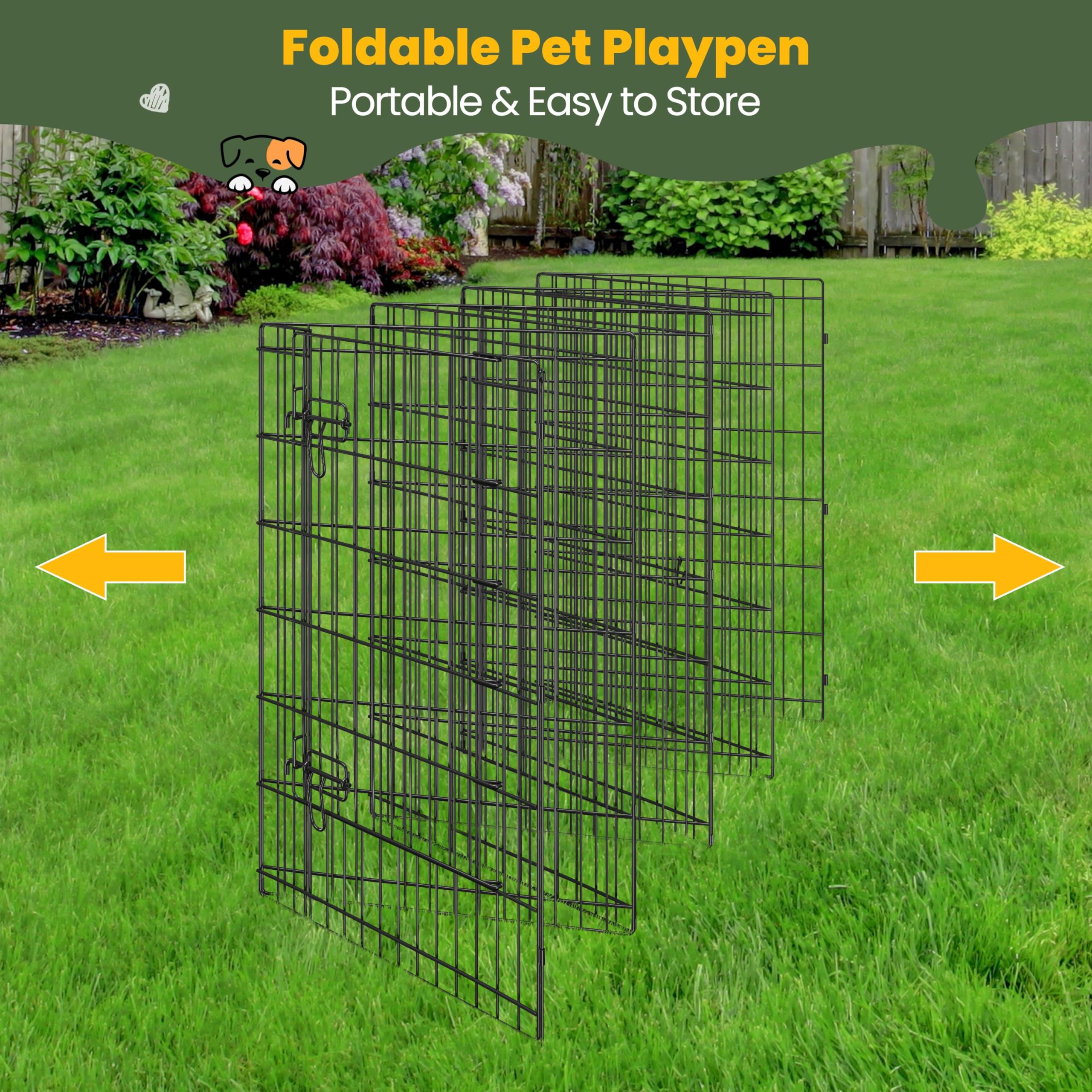 Yaheetech 34" H 8-Panel Foldable Metal Dog Playpen Indoor Outdoor w/Door