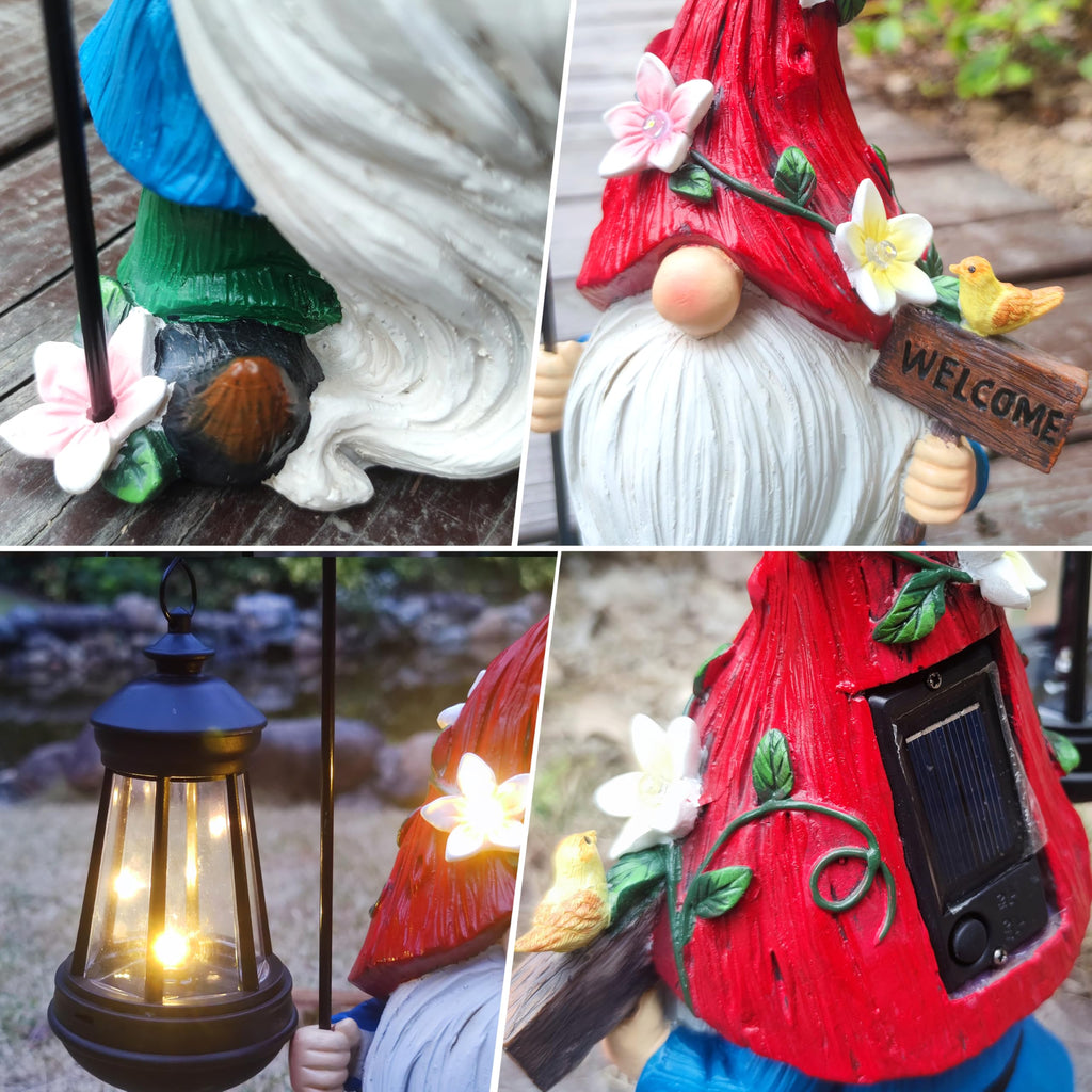 RCTTICUU Solar Garden Gnomes Statue with Succulent and LED Lights - Solar Lantern Gnomes Decorations for Yard Outdoor gnome Decorations for Garden, Patio Gnome Gifts for Mom