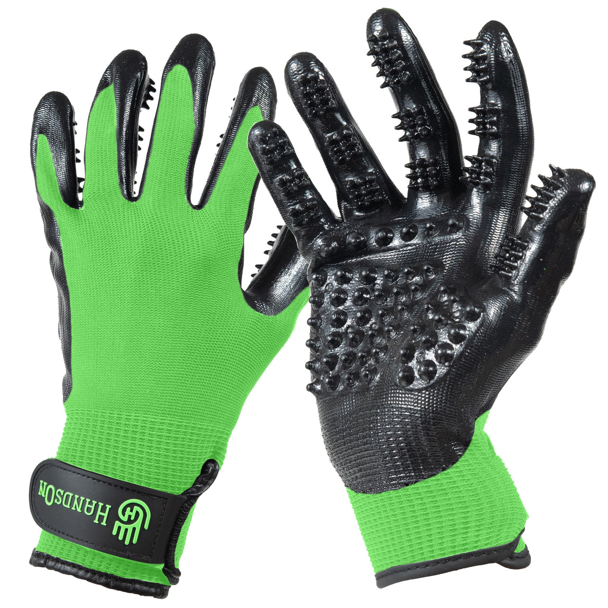 H HandsOn Pet Grooming Gloves - Patented #1 Ranked, Award Winning Shedding, Bathing, & Hair Remover Gloves - Gentle Brush for Cats, Dogs, and Horses (Black, X-Large)