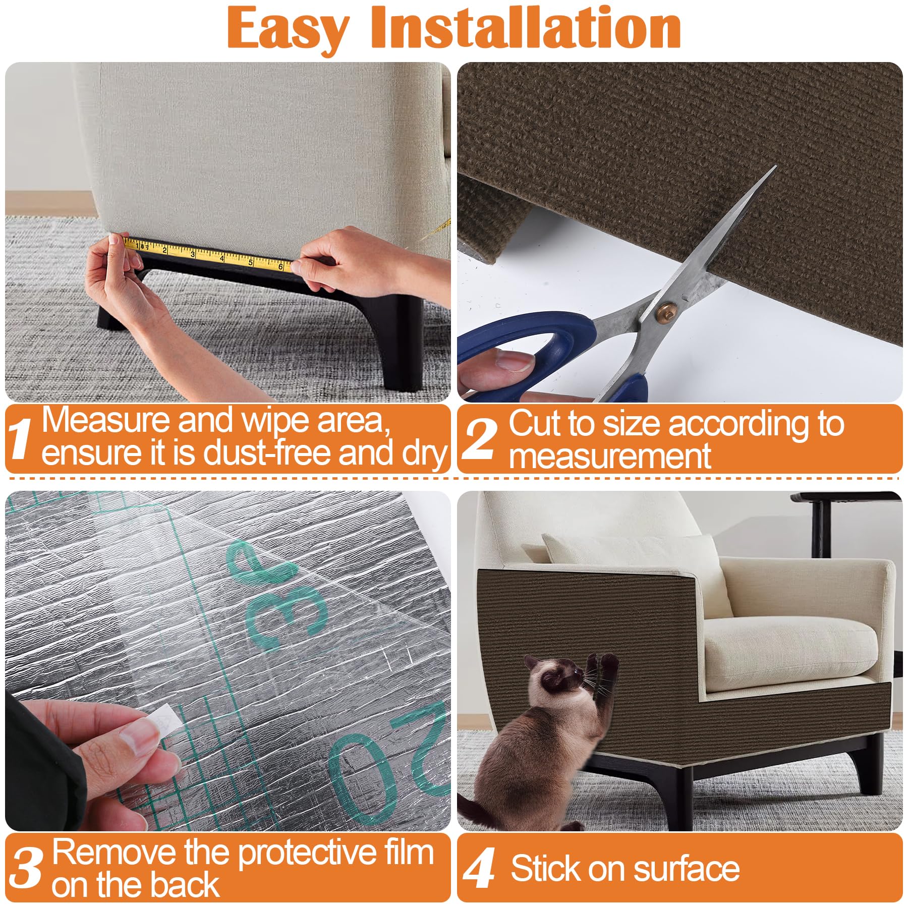 Cat Scratch Furniture Protector - 40" x 13.8" Trimmable Self-Adhesive Cats Claws Scratch Pads, DIY Cat Climbing Couch Protector for Scratch Post Cat Tree Replacement Indoor (Brown)