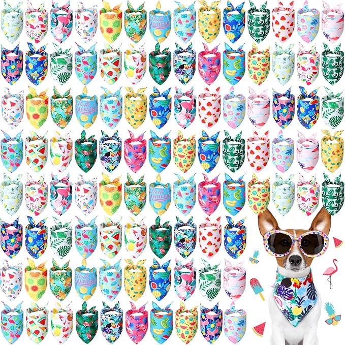 Chunful 100 Pieces Thanksgiving Dog Bandanas Bulk Fall Autumn Pet Bandanas with Leaves Patterns Triangle Scarf Bib Kerchief Set for Small Large Dog Costume Accessories (25.6 x 17.7 x 17.7)