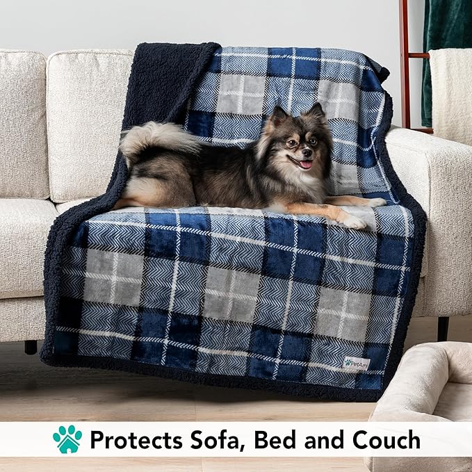 PetAmi Dog Blanket for Medium Small Pet Cat Puppie, 60x40, Plaid Navy Blue