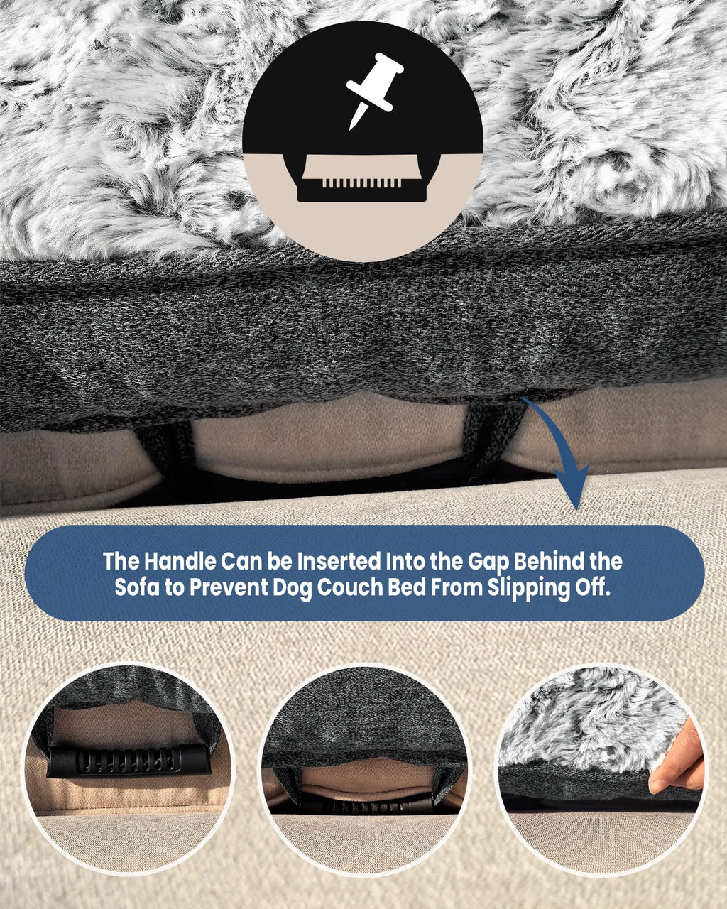 blunique Calming Large Dog Bed for Couch, 41 x 37 inch Removable Couch Cover for Dogs Washable, Non-Slip Fluffy Plush Dog Sofa Mat for Furniture Protector - Grey