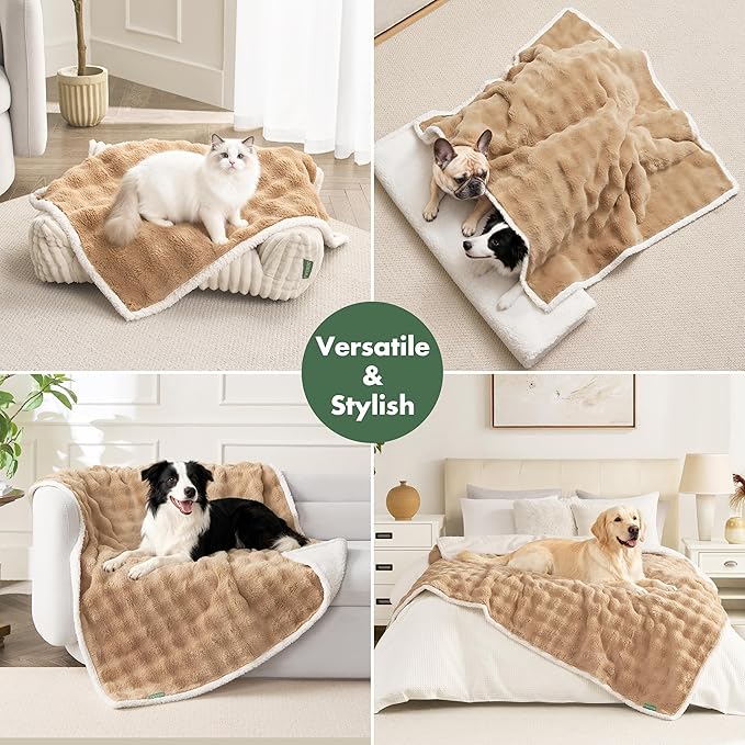Soft Cozy Waterproof Twin Blanket for Bed Intimacy - Room Decor Large Dog Blankets for Bed Protector, Washable Pet Blankets for Indoors & Outdoors, Khaki, 60"x80"