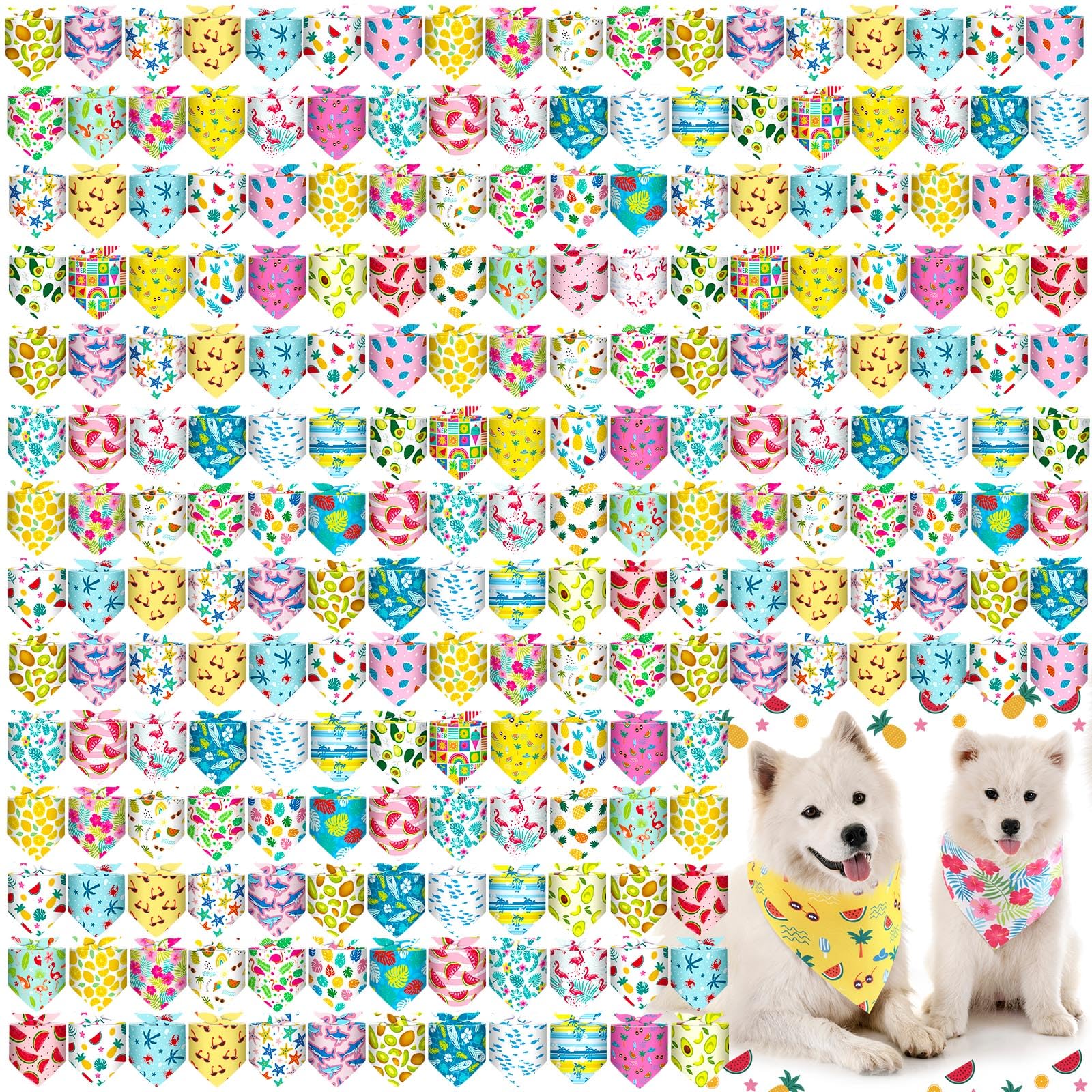 Aliceset 180 Pcs Summer Pet Dog Bandana Bulk Fruit Bandanas for Dogs Adjustable Washable Tropical Pet Triangle Scarf Dog Kerchief Bibs for Small Medium Large Dog Cat Holiday Costume Accessories