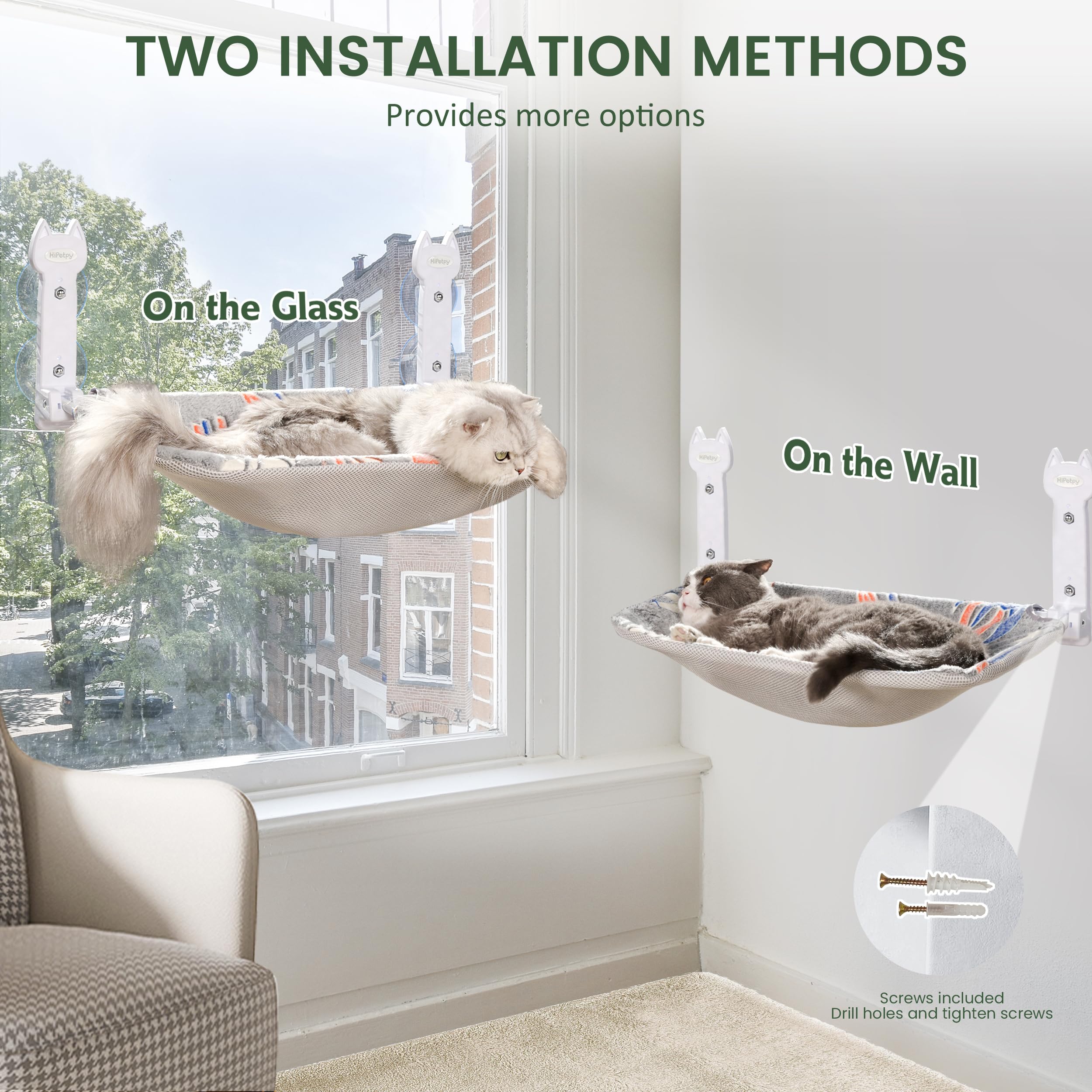 HiPetpy 1-Pack Cat Window Perch, Cordless Foldable Cat Hammock