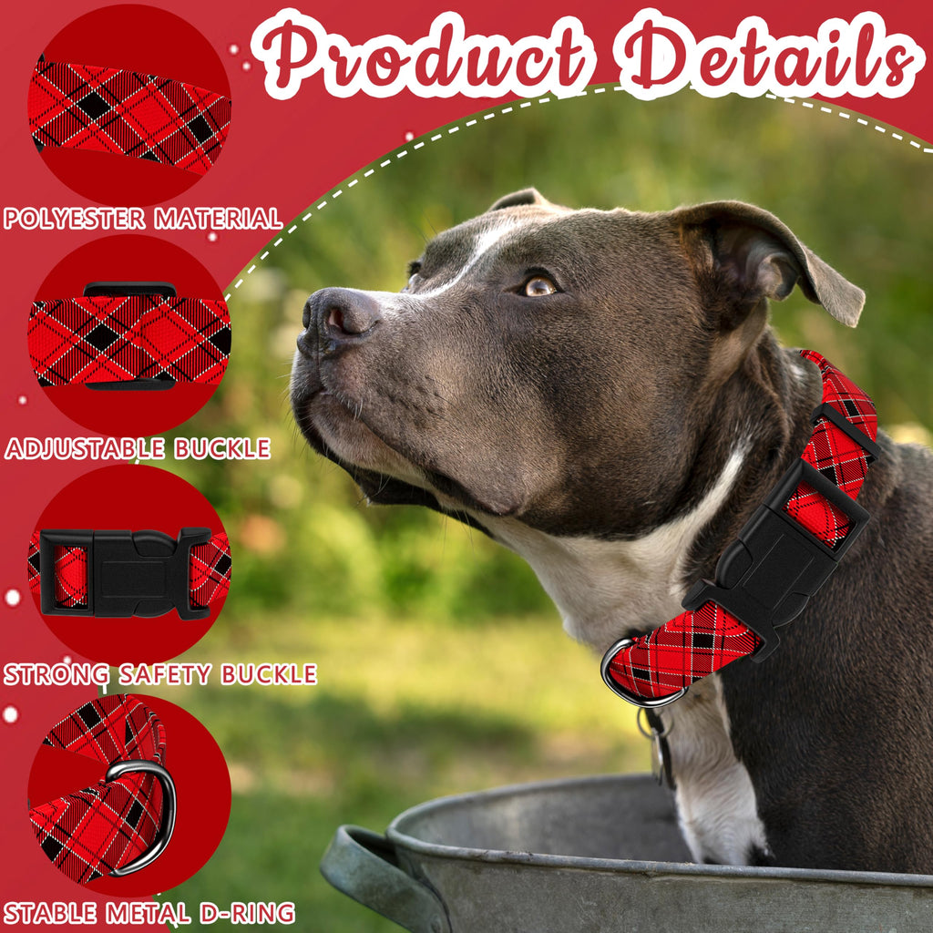 Seyezo Christmas Plaid Dog Collar, Metal D-Ring, Red Plaid, XS
