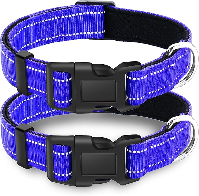 2 Pack Reflective Dog Collar with Safety Locking Buckle, Adjustable Soft Breathable Comfortable Nylon Pet Collar for Small, Medium and Large Dogs, Navyblue, M