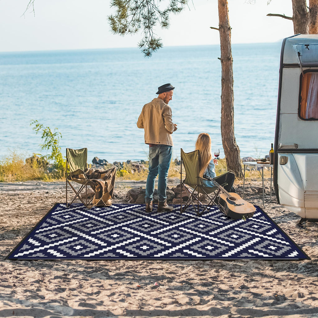 GENIMO Outdoor Rug, Waterproof Plastic Rugs for Patio, 6'x9' Navy Blue