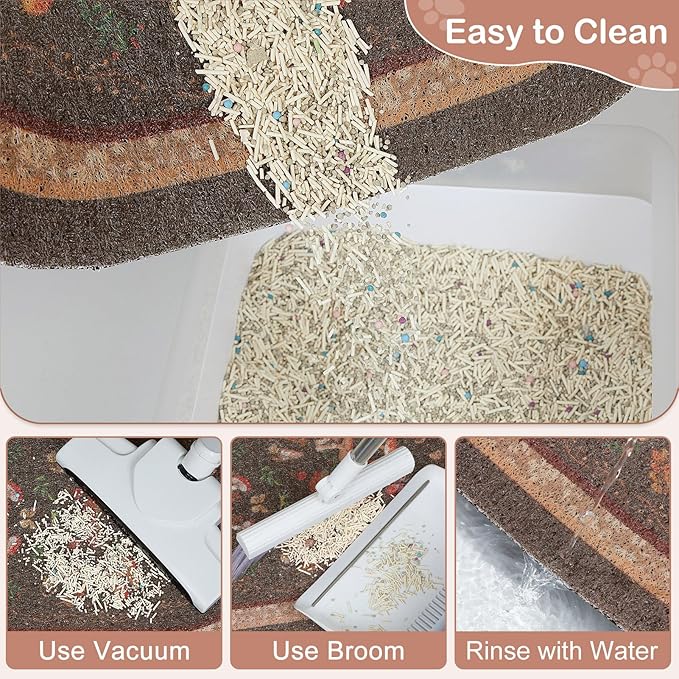 Bienbee Cat Litter Mat, 33" x 22" Large Size Litter Box Mat Rug with Non-Slip Bottom,Urine and Water Proof, Easy to Clean Cat Supplies Essentials for Indoor Kitty Kitten Floor,Brown Mushrooms L