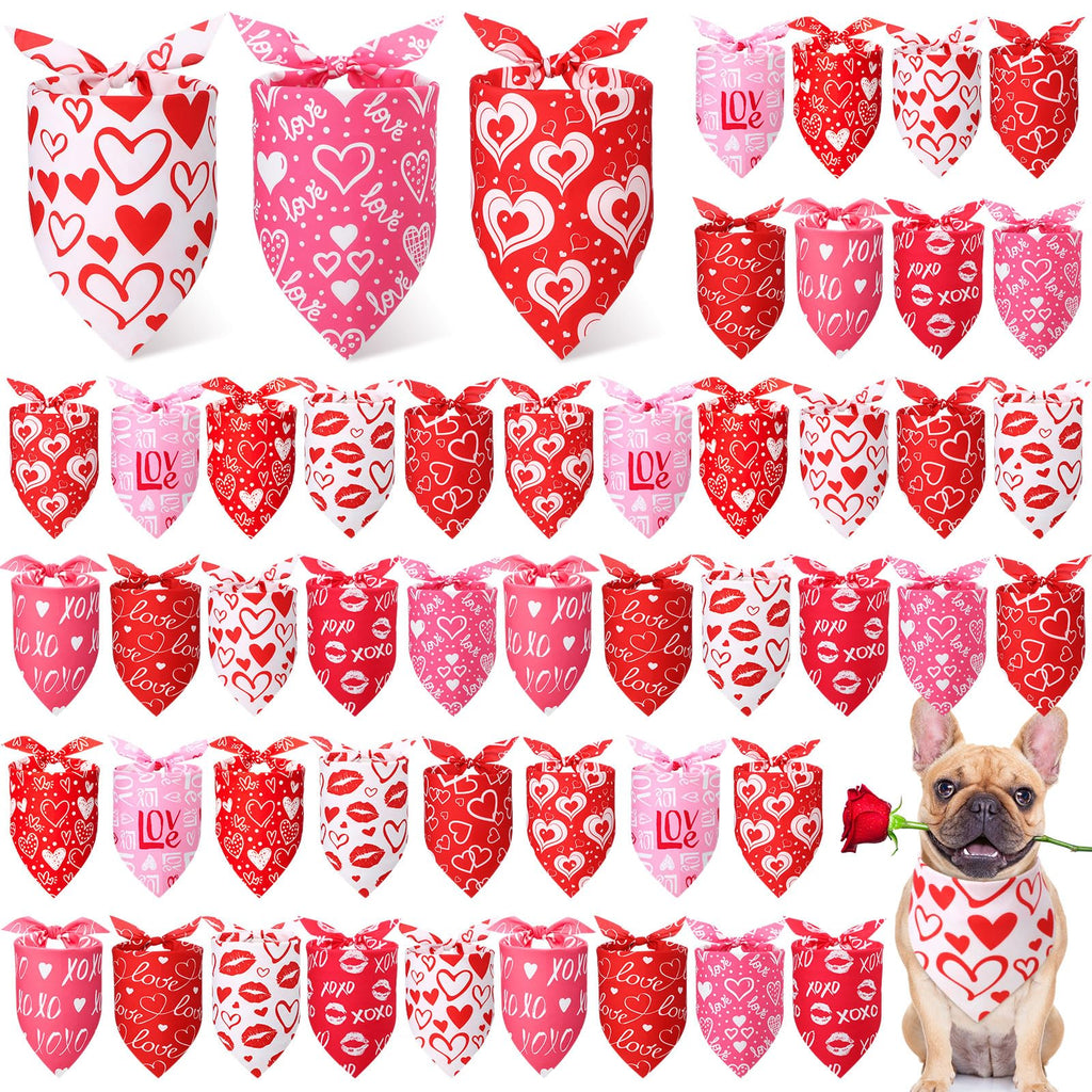 Weewooday 50 Pcs Valentines Dog Bandanas Bulk for Dogs Soft Bibs Adjustable Triangle Pet Bandana for Small Medium Large Costume(Heart Pattern, 25.6 x 17.7 x 17.7 Inch)