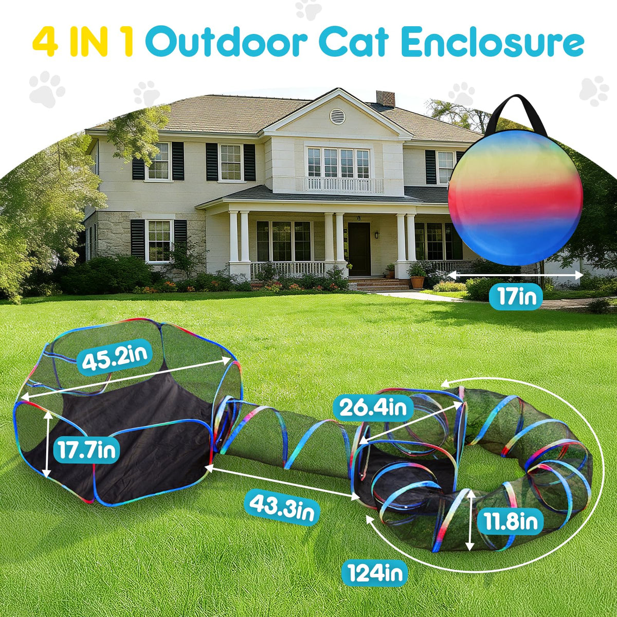 Outdoor Cat Enclosure 4-in-1 Portable Tunnels with Tent Cube Pop up Catio