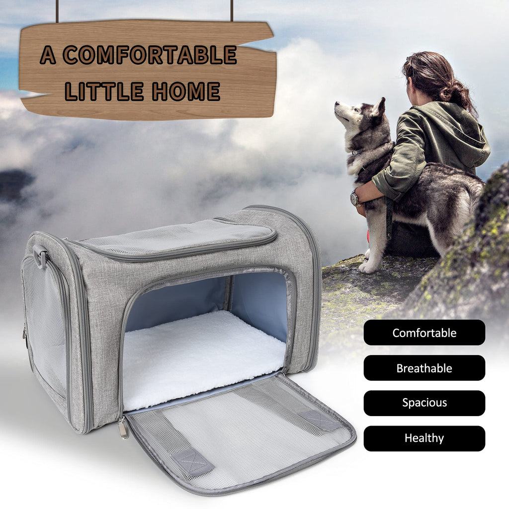 Mile High Life | Outdoor Travel Pet Carrier | Kitty Puppy Cat Carriers | Collapsible Dog Carrier for Small Medium Dogs | Cat Crates w Breathable Mesh with Soft-Sided (Grey, Medium)