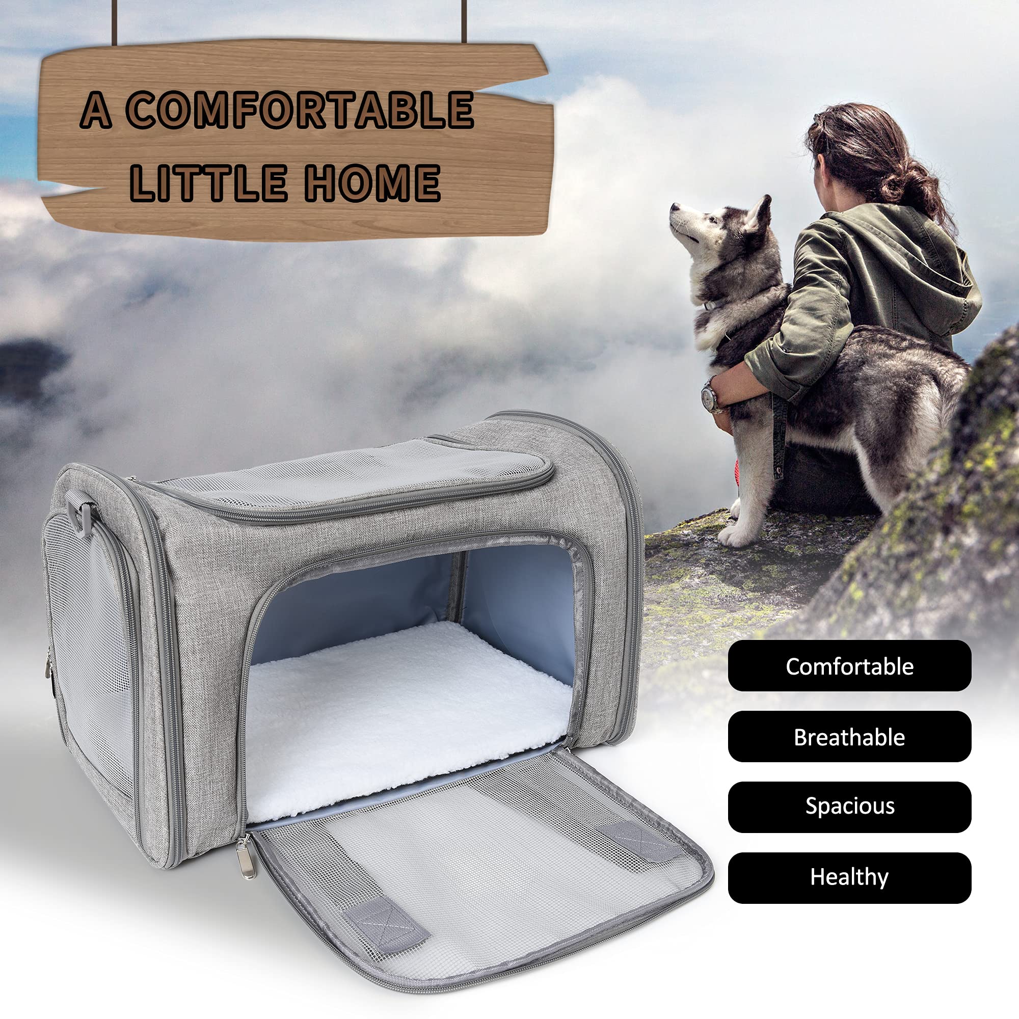 Mile High Life | Outdoor Travel Pet Carrier | Kitty Puppy Cat Carriers | Collapsible Dog Carrier for Small Medium Dogs | Cat Crates w Breathable Mesh with Soft-Sided (Grey, Medium)