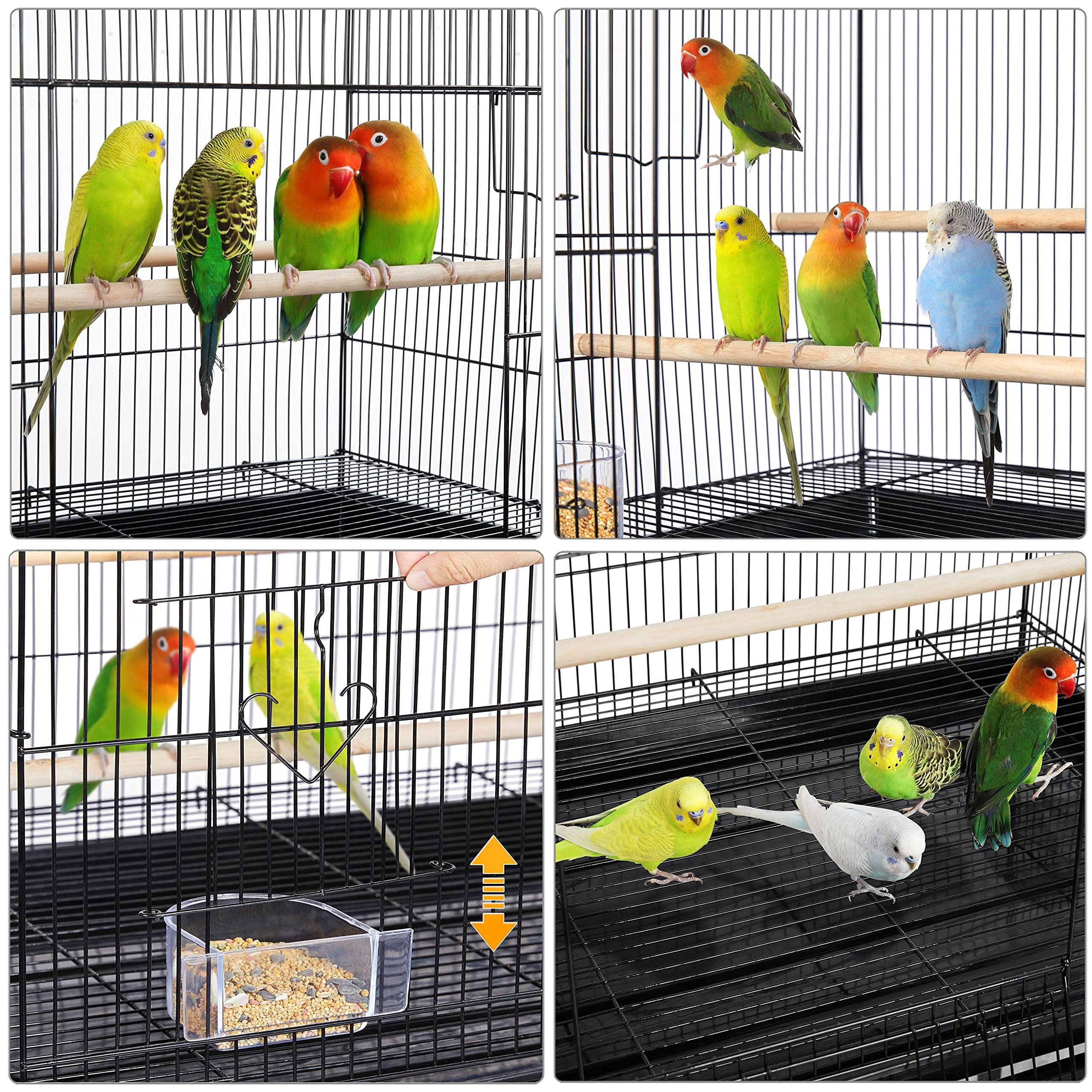 Yaheetech 47-inch Rolling Breeding Flight Bird Cages for Parakeets Budgies Finches Cockatiels Conures Lovebirds Canaries Parrots w/Detachable Stand, Black