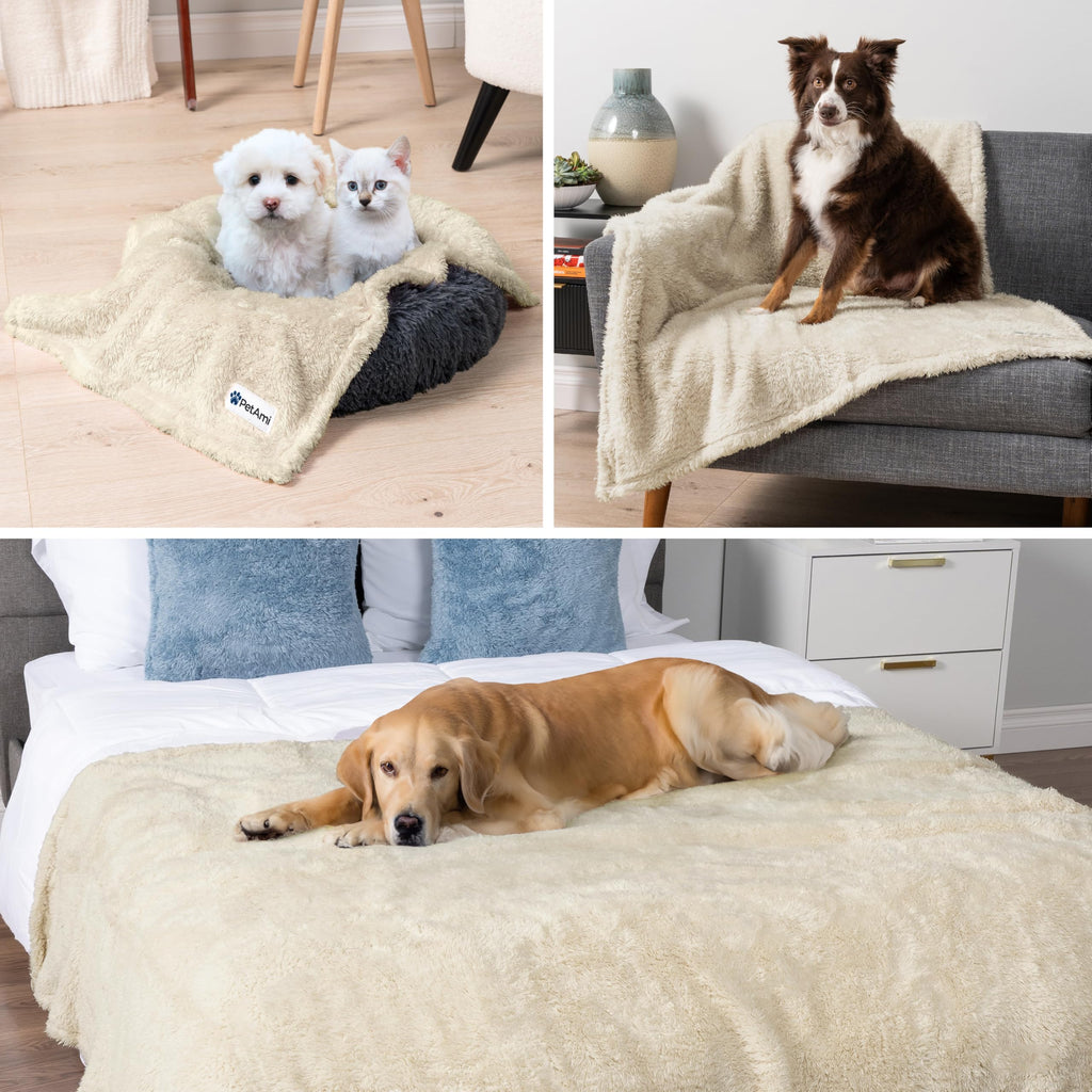PetAmi Fluffy Sherpa Waterproof Dog Blanket for Small Pet Cat, 24x32 Beige