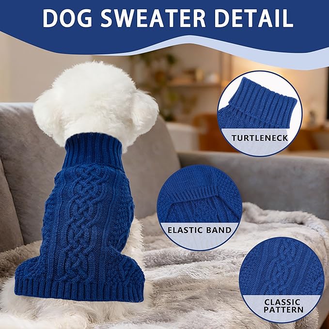 Dog Sweaters for Small Dogs Cute Knitted Chihuahua Clothes Warm Dog Clothes Winter Turtleneck Puppy Sweater XS Doggy Pullover Coat Sleeveless Cat Sweater(Navy Blue, X-Small)
