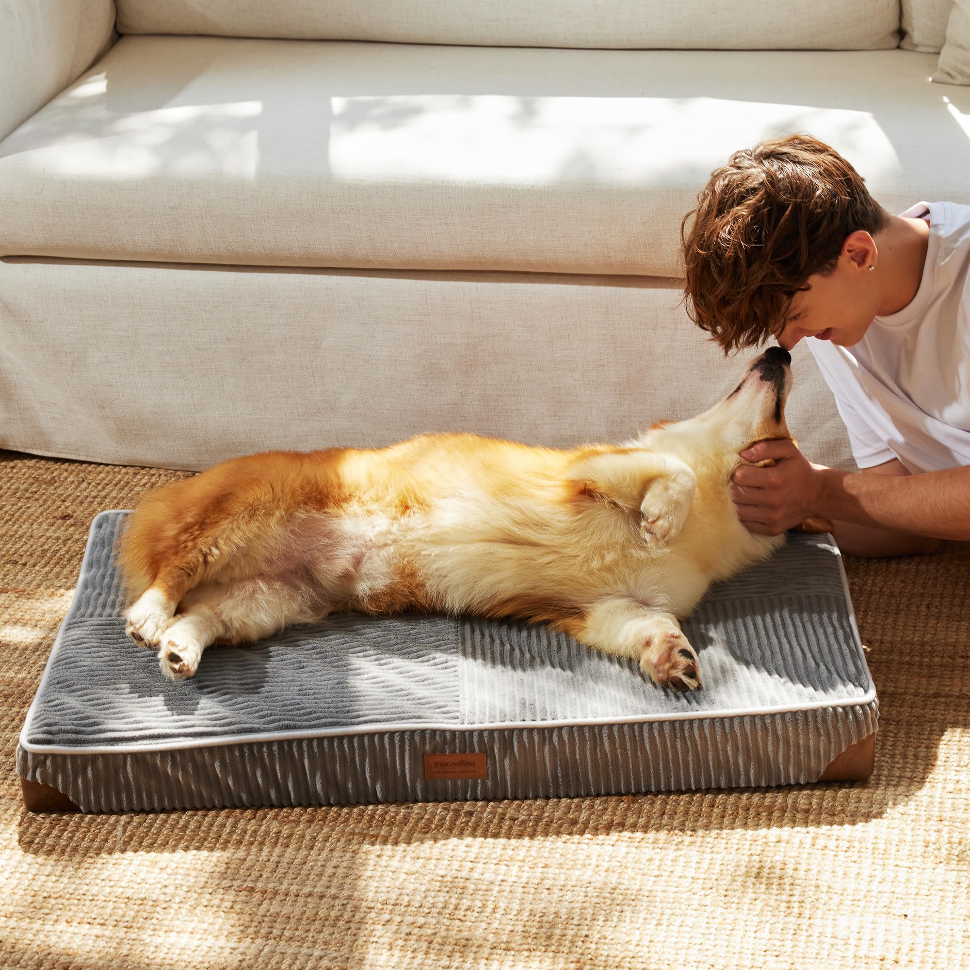 FUKUMARU Large Dog Bed, Thickened Waterproof Dog Mat with Washable Cover