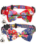 Gyapet Collar for Cat Pet Breakaway with Bell Bowtie Detachable Bow Adjustable Safety Kitten Puppy Girl Boy 2pcs Navy Blue & Red