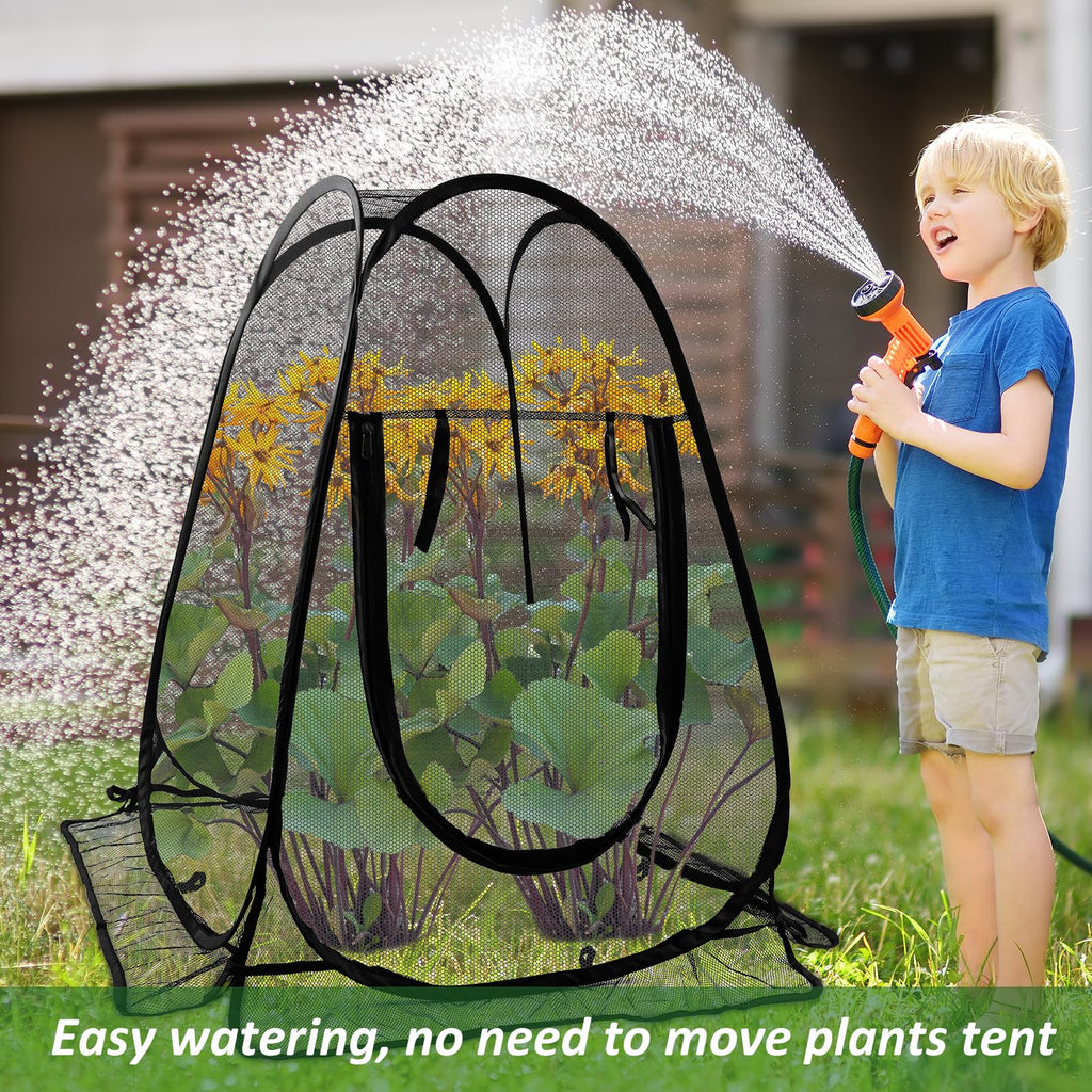 Pop Up Mesh Plant Protectors from Animals,Large Plant Netting Guard Cover with 8 Stake Crop Cage Fine Mesh Plant Tents for Protect Flower Tomato Vegetable from Deer Cat Bird Squirrel, 28x28x34 in