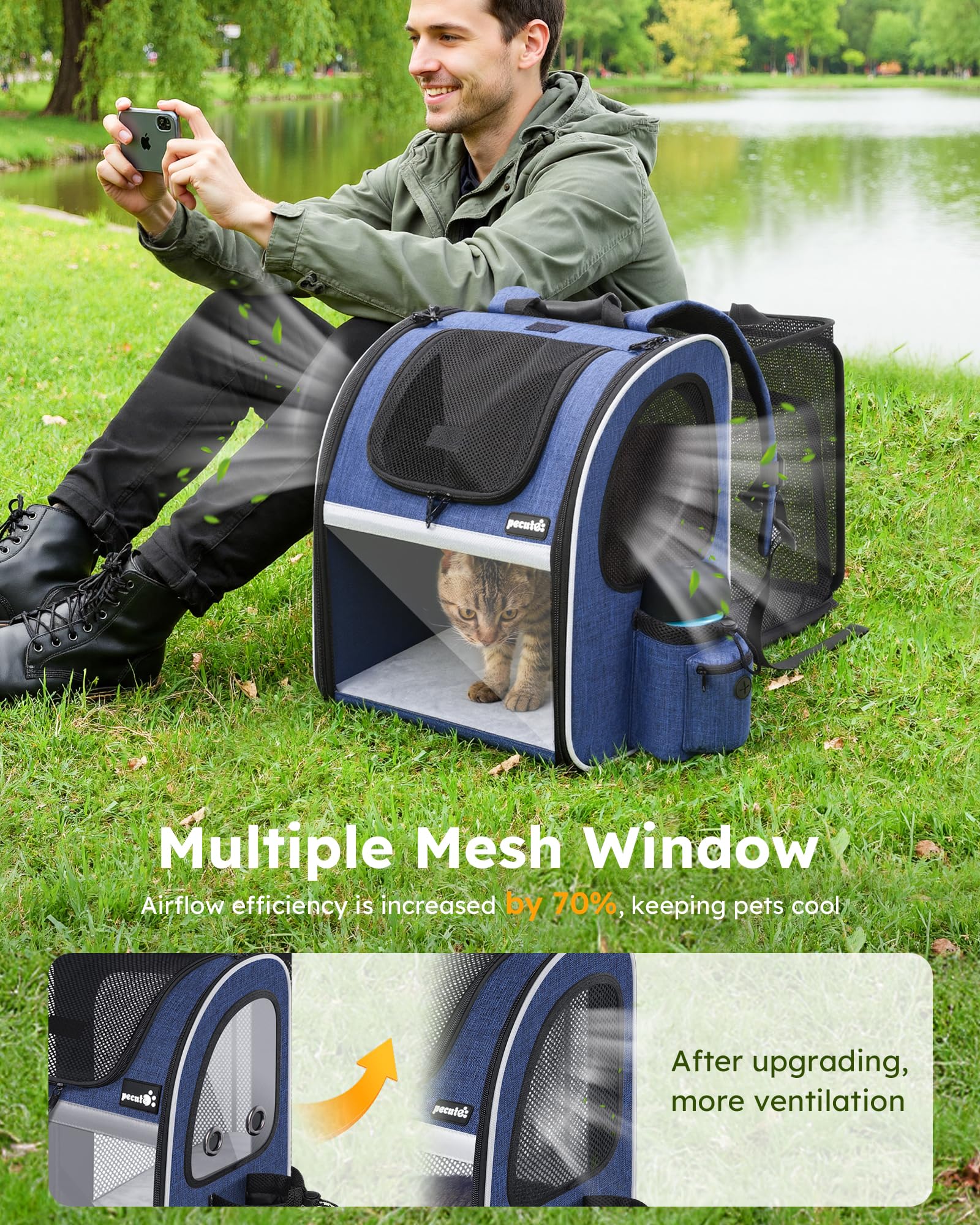 pecute Cat Backpack Visiable, Cat Carrier Expandable with Acrylic Window