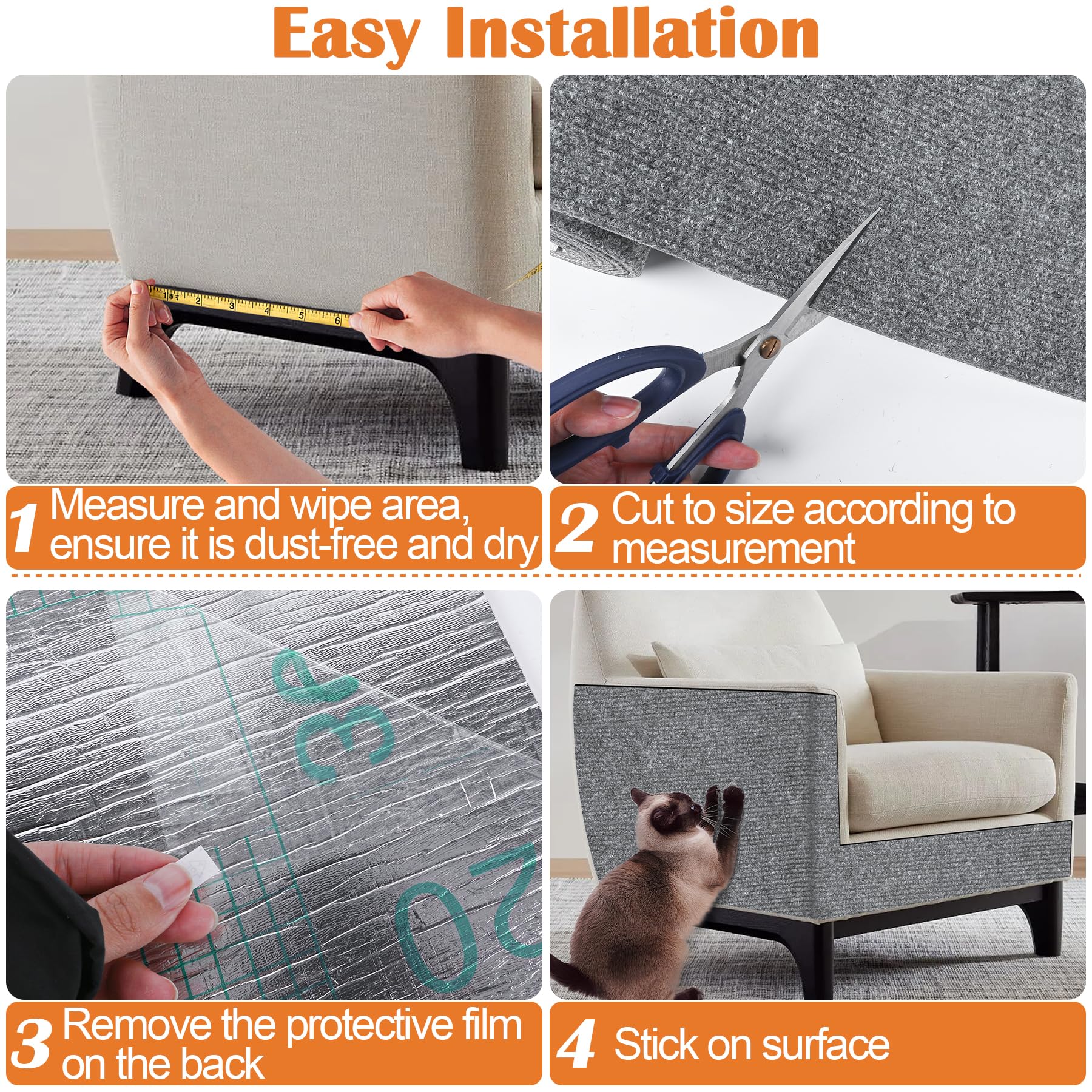 Cat Scratch Furniture Protector - 138" x 15.8" Trimmable Self-Adhesive Cats Claws Scratch Pads, DIY Cat Climbing Couch Protector for Scratch Post Cat Tree Replacement Indoor (Light Gray)