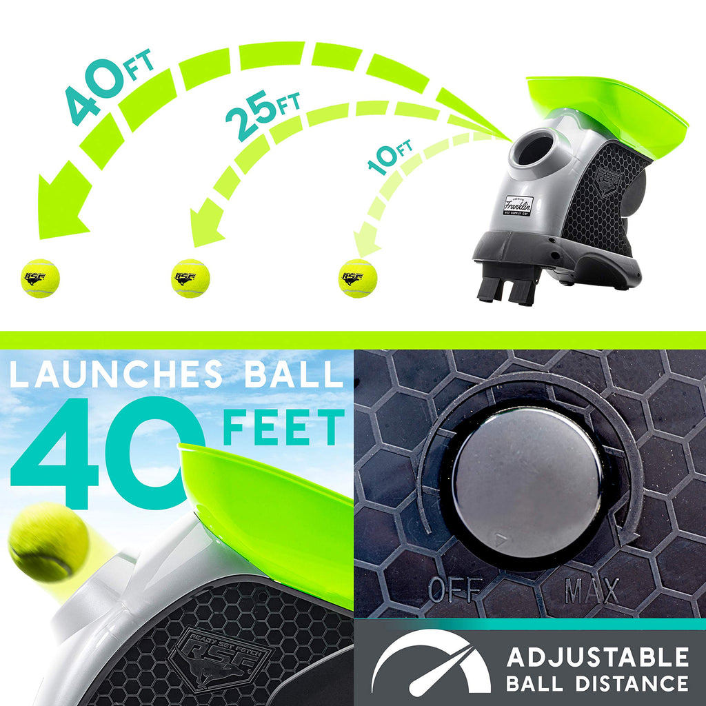 Franklin Pet Supply Ready Set Fetch Automatic Tennis Ball Launcher Dog Toy - Authentic Tennis Ball Thrower - Launchesup to 40' - Interactive Pet Toy