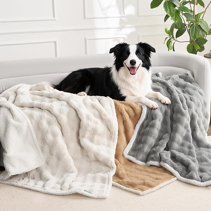 Soft Cozy Waterproof Twin Blanket for Bed Intimacy - Room Decor Large Dog Blankets for Bed Protector, Washable Pet Blankets for Indoors & Outdoors, Cream, 60"x80"