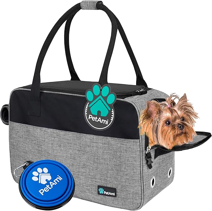 PetAmi Dog Purse Carrier for Small Dogs Cats, TSA Airline Approved Soft-Sided Pet Carrier with Pockets, Ventilated Travel Tote Bag with Bed & Shoulder Strap, Puppy Kitten