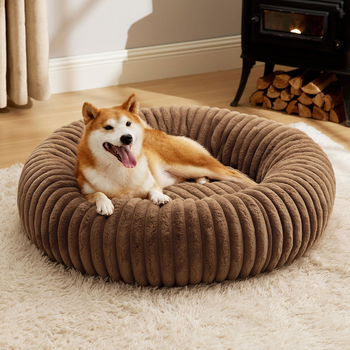 Bedsure ComfyFleece® Donut Dog Beds Large Sized Dog with Washable Cover