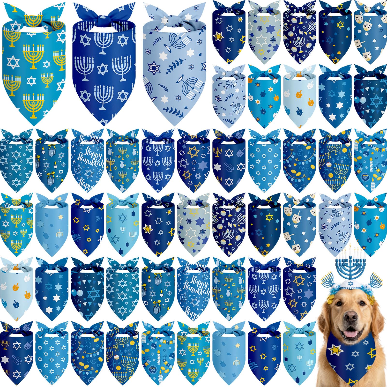 Abbylike 50 Pcs Hanukkah Dog Bandanas Bulk Blue Bandanas for Dogs Triangle Kerchief Bibs Scarf Set for Pet Hanukkah Costume Photo Props Accessories Pet Shops, 25 Styles (25.6 x 17.7 x 17.7)