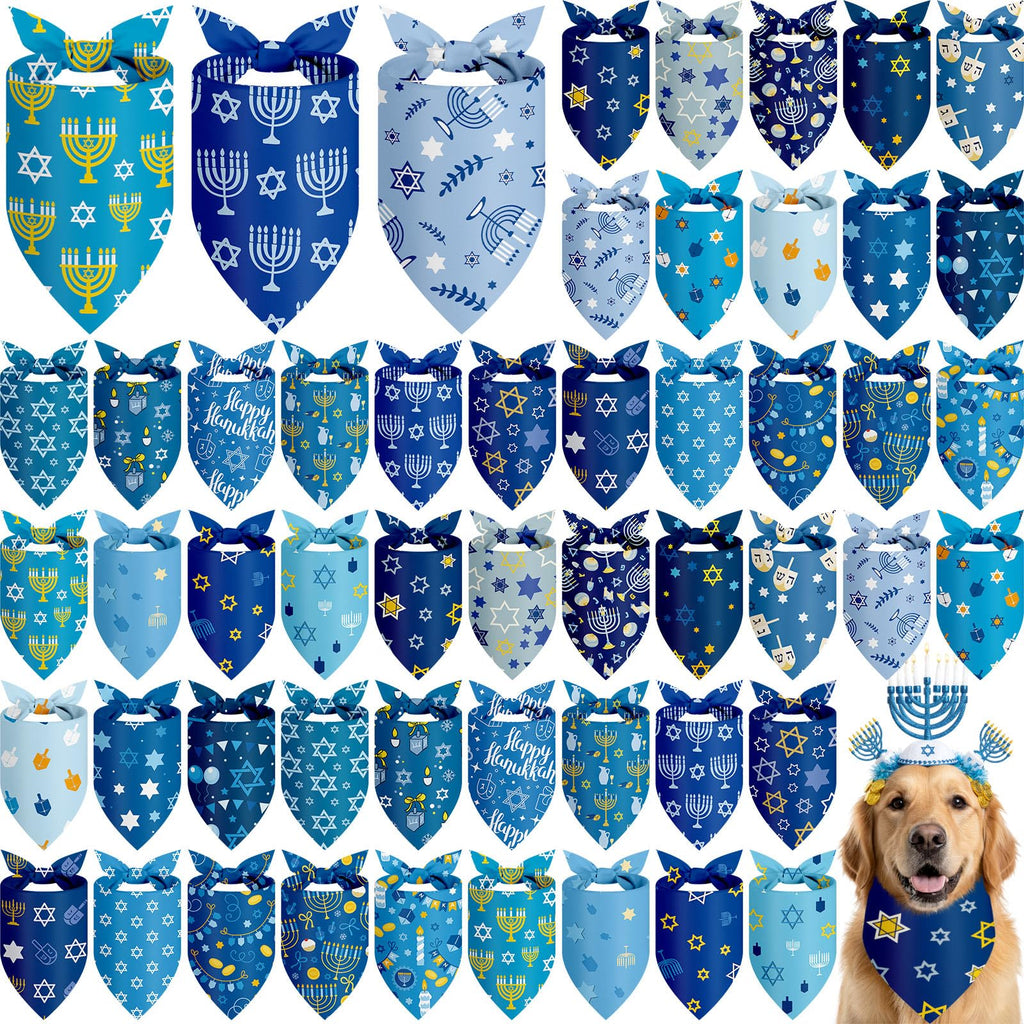 Abbylike 50 Pcs Hanukkah Dog Bandanas Bulk Blue Bandanas for Dogs Triangle Kerchief Bibs Scarf Set for Pet Hanukkah Costume Photo Props Accessories Pet Shops, 25 Styles (25.6 x 17.7 x 17.7)