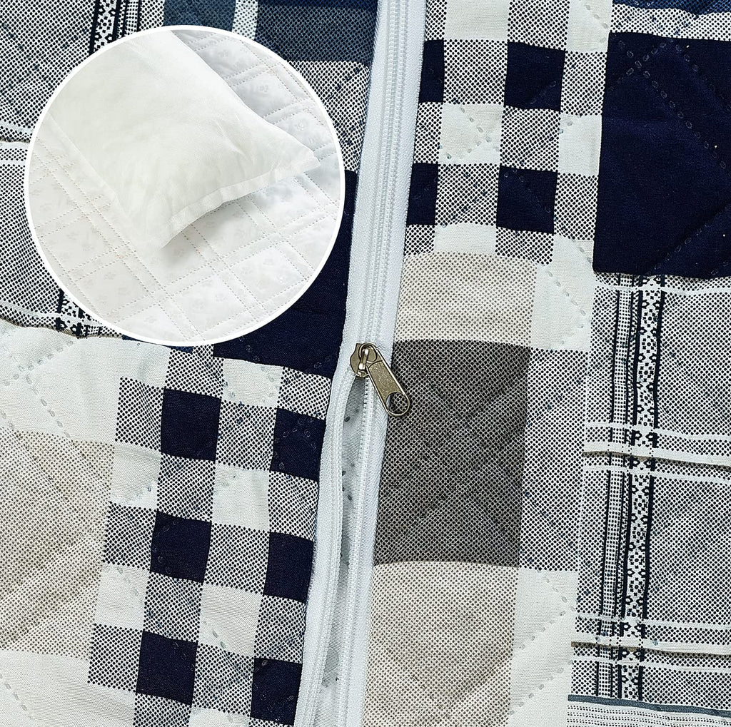 Brilliant Sunshine Quilted Calming Dog Bed Mat, Removable Washable Cover, Cushion Protector and Couch Covers for Dogs, Pets, Cats, Small, Blue Plaids and Stripes Patchwork