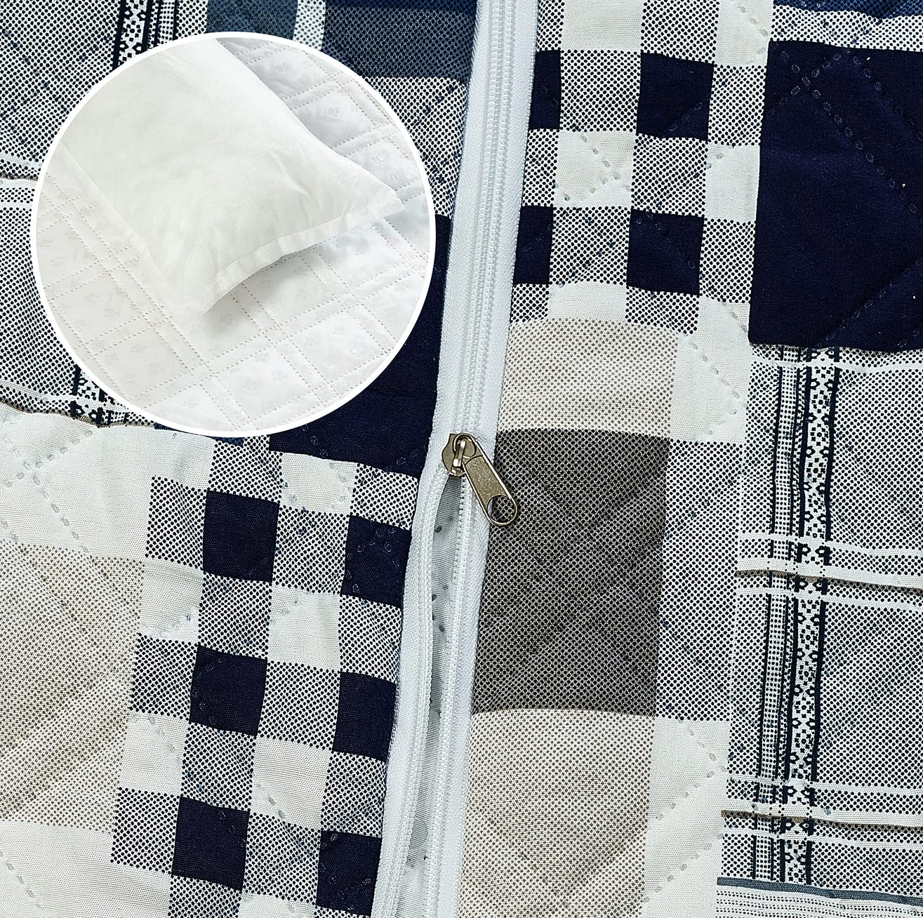Brilliant Sunshine Quilted Calming Dog Bed Mat, Removable Washable Cover, Cushion Protector and Couch Covers for Dogs, Pets, Cats, Small, Blue Plaids and Stripes Patchwork