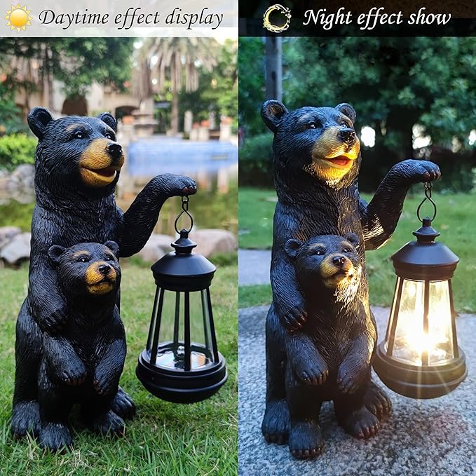 RCTTICUU Black Bear Solar Lantern Garden Statues，Loving Bear Figurine Lights for Outside Decoration,Lawn Outdoor Decor for Patio,Balcony,Yard-Unique Gift for Grandma Wowen Mom