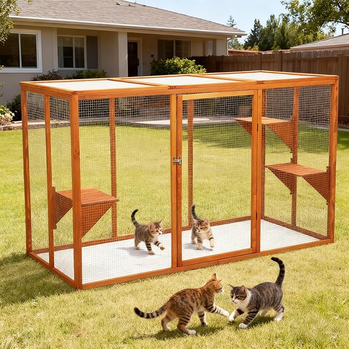Nyeekoy Catio Outdoor Cat Enclosure, 71" Large Catios for Cats Patio, Outside Cat Enclosures, Cattio with Waterproof Roof, Clearance Cat Cage for Multiple Cats, Orange