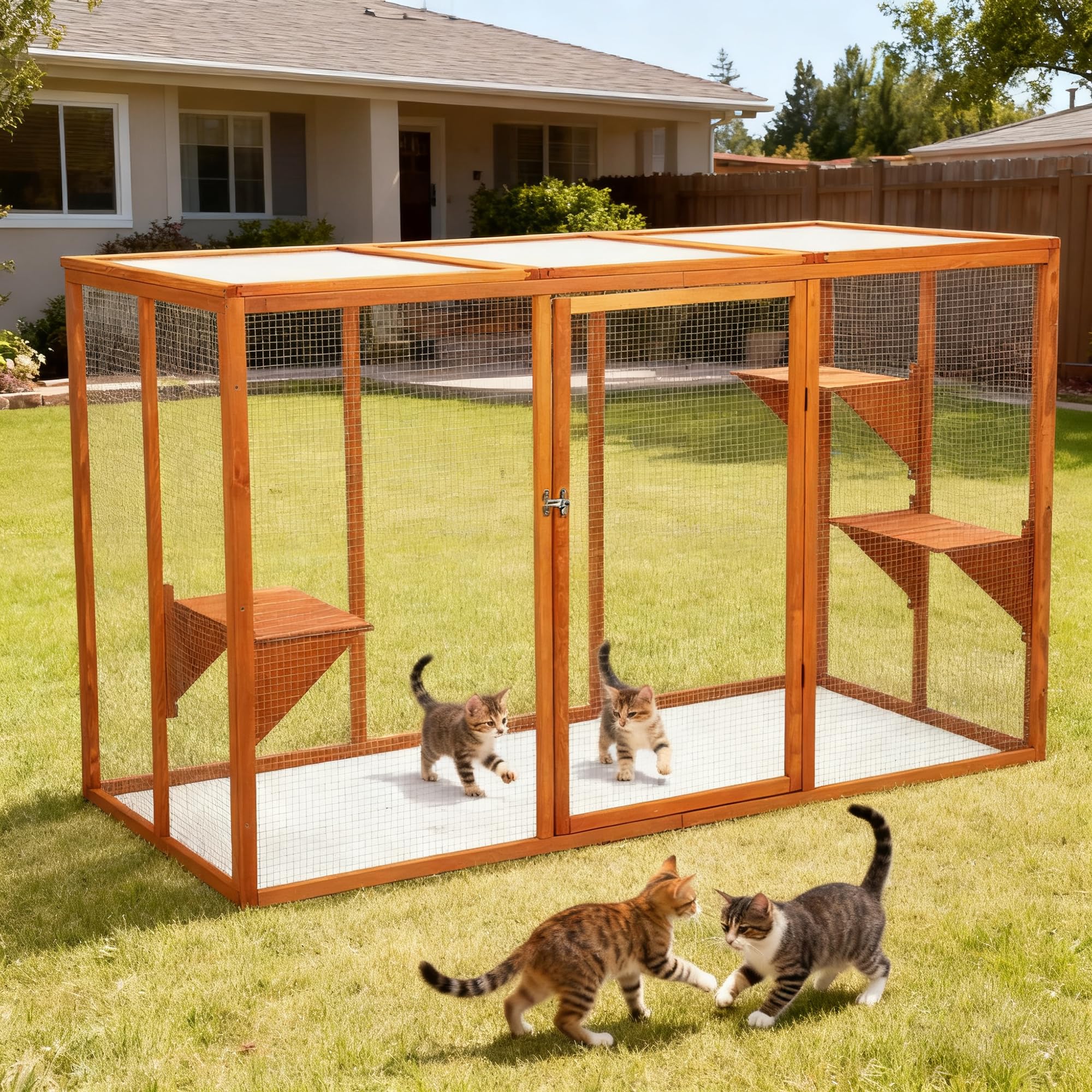 Nyeekoy Catio Outdoor Cat Enclosure, 71" Large Catios for Cats Patio, Outside Cat Enclosures, Cattio with Waterproof Roof, Clearance Cat Cage for Multiple Cats, Orange