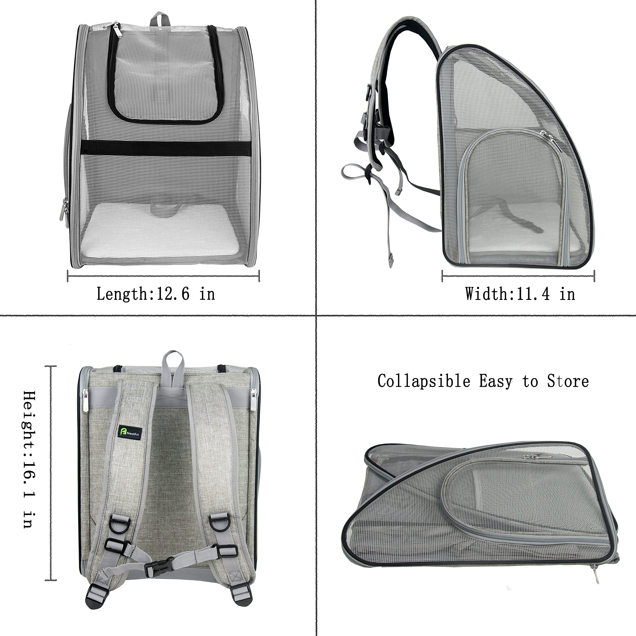 NextFri Pet Carrier Backpack, Ventilated and Breathable for Cats Dogs, Collapsible Designed for Travel, Hiking & Outdoor Use Black