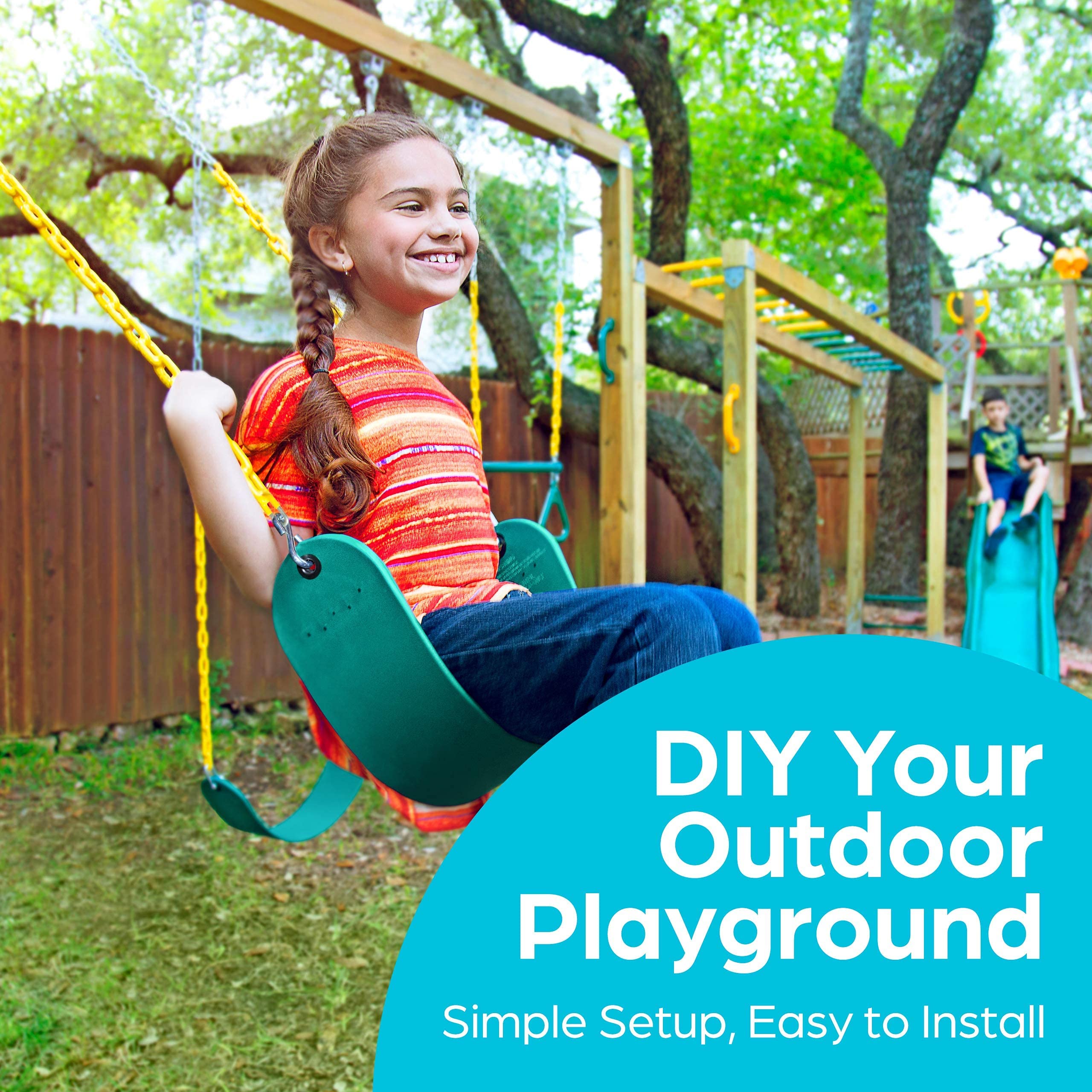 Jungle Gym Kingdom Swing for Outdoor Swing Set - Swing Seat Replacement Kit with Heavy Duty Chains - Backyard Swingset Playground Accessories for Kids - Green, 1 Pack