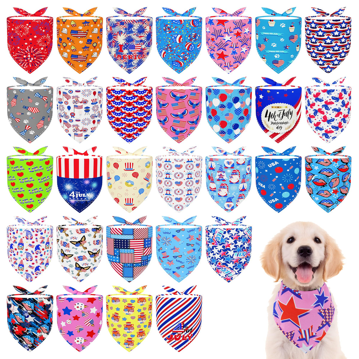 Pai Sence Pride Day Dog Bandanas Bulk for Small Dogs Sewn Edges 18" 30Pcs S