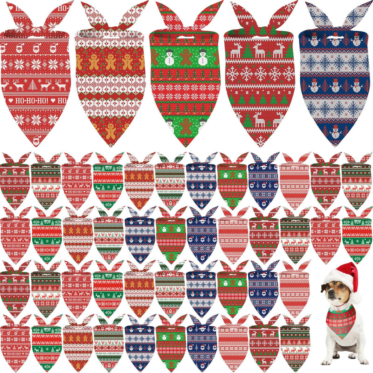 Weewooday 50 Pcs Christmas Red and Green Plaid Dog Bandanas Bulk for Medium