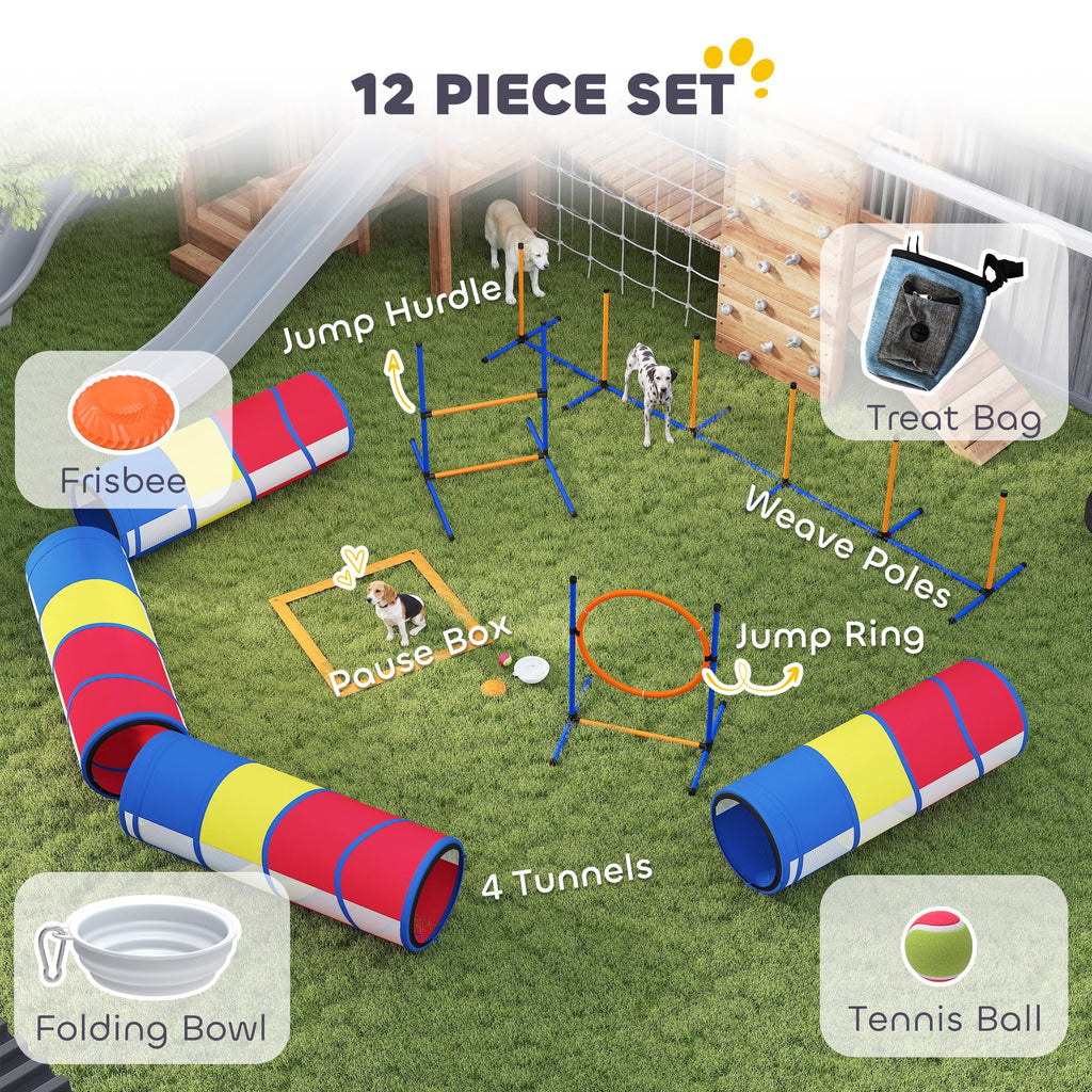 PawHut Dog Agility Training Equipment 12-Piece Adjustable Hurdle & Ring