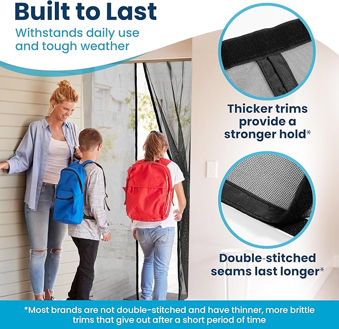 Flux Phenom Magnetic Screen Door - Bugs Out, Breeze in - 9min Install Auto-Sealing Heavy Duty Double Stitched Mesh, 52 Magnets, Hands Free Sliding & Patio Doors Net, Pet & Kid Friendly, 38 x 82 Inch
